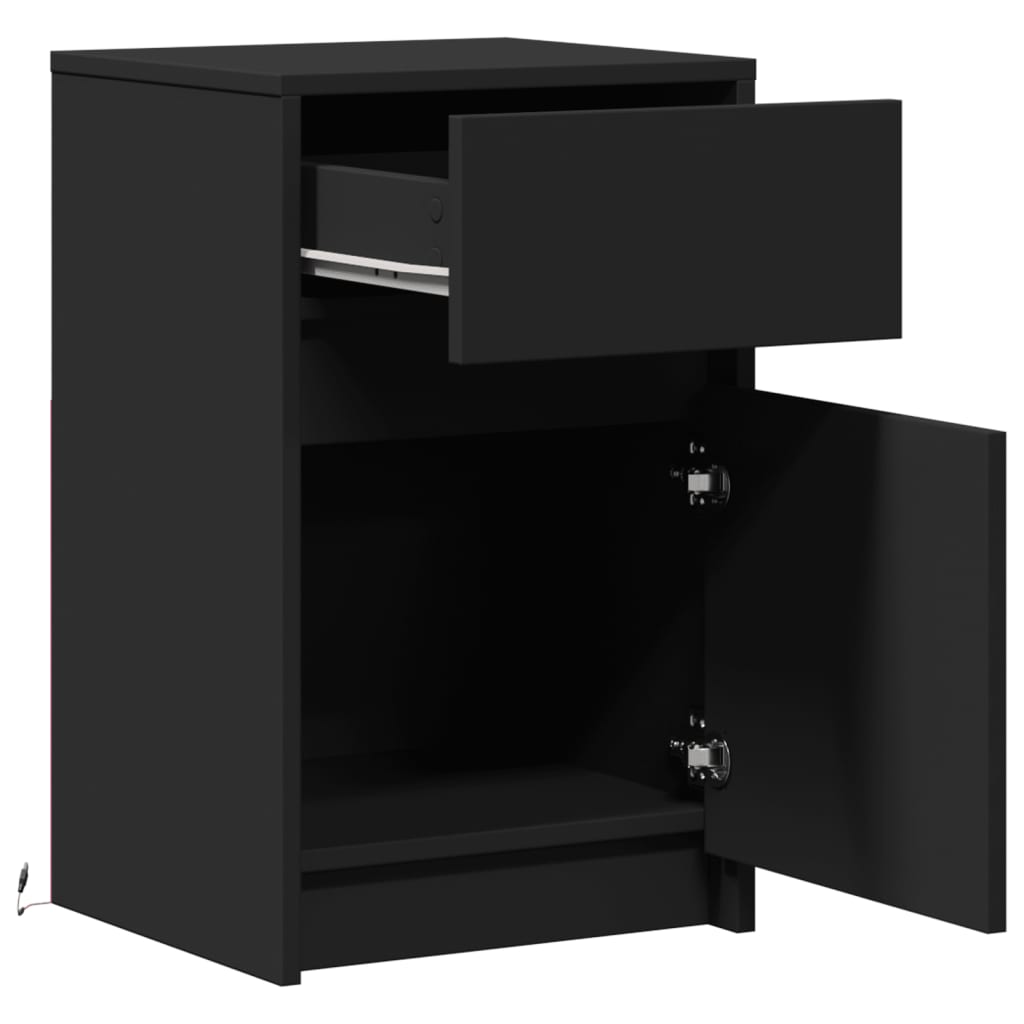 Black Engineered Wood Bedside Cabinet with LED Lights