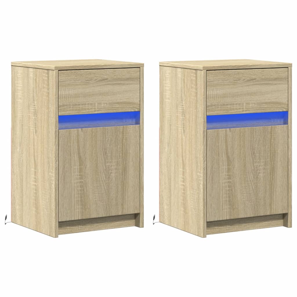 Sonoma Oak LED Bedside Cabinets 2 pcs - Engineered Wood