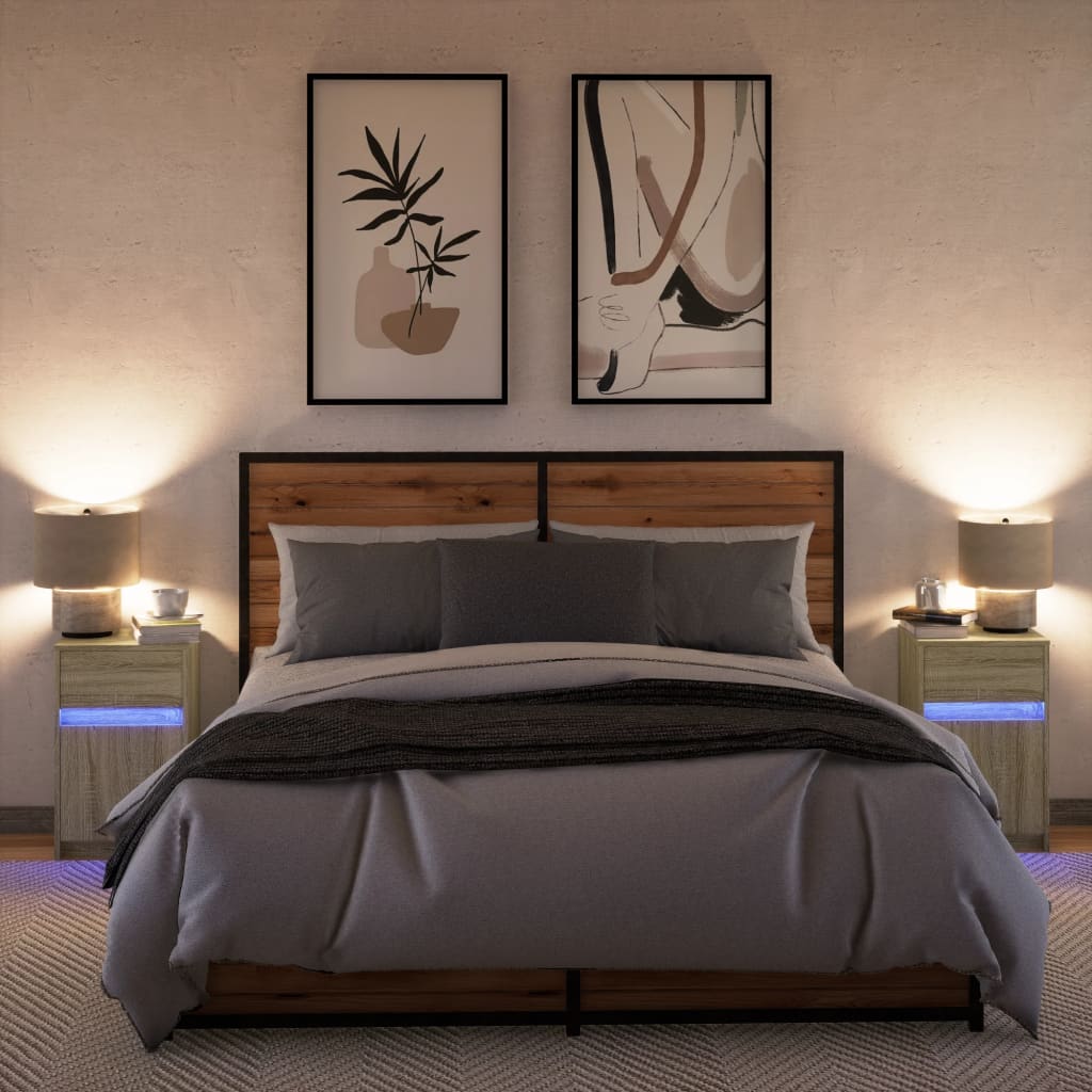 Sonoma Oak LED Bedside Cabinets 2 pcs - Engineered Wood