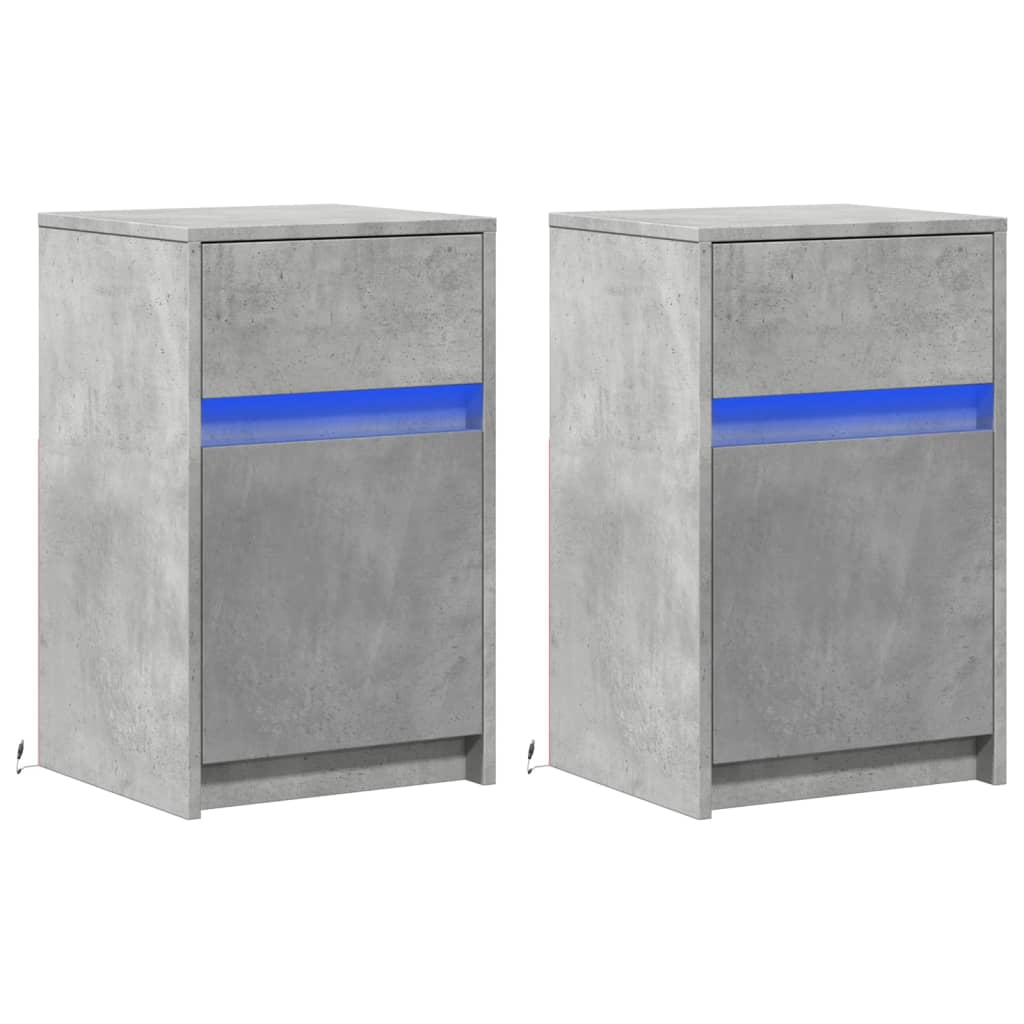 Concrete Grey LED Bedside Cabinets - Set of 2, Engineered Wood