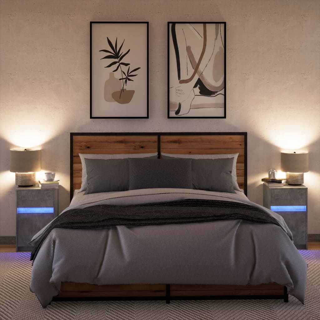 Concrete Grey LED Bedside Cabinets - Set of 2, Engineered Wood