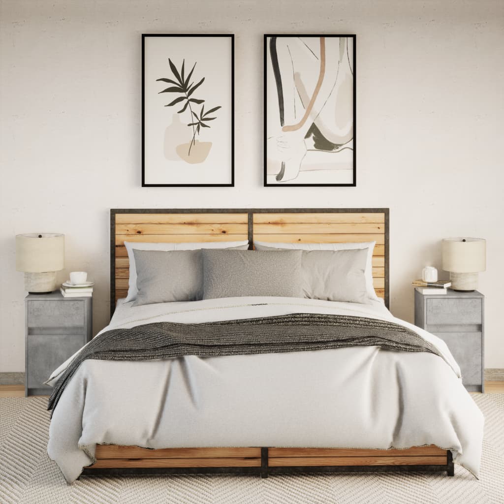 Concrete Grey LED Bedside Cabinets - Set of 2, Engineered Wood