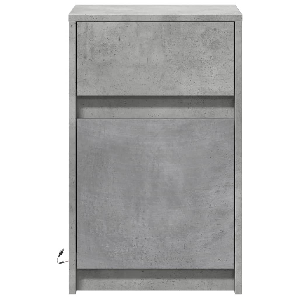 Concrete Grey LED Bedside Cabinets - Set of 2, Engineered Wood