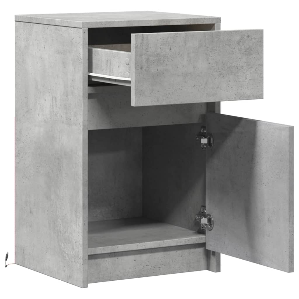 Concrete Grey LED Bedside Cabinets - Set of 2, Engineered Wood