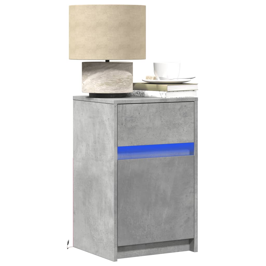 Concrete Grey LED Bedside Cabinets - Set of 2, Engineered Wood