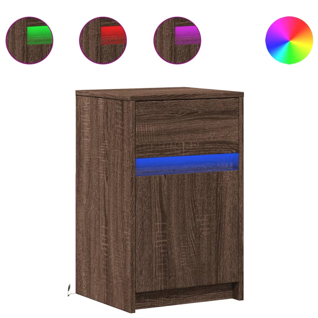 LED Bedside Cabinets, 2 pcs Brown Oak, Engineered Wood