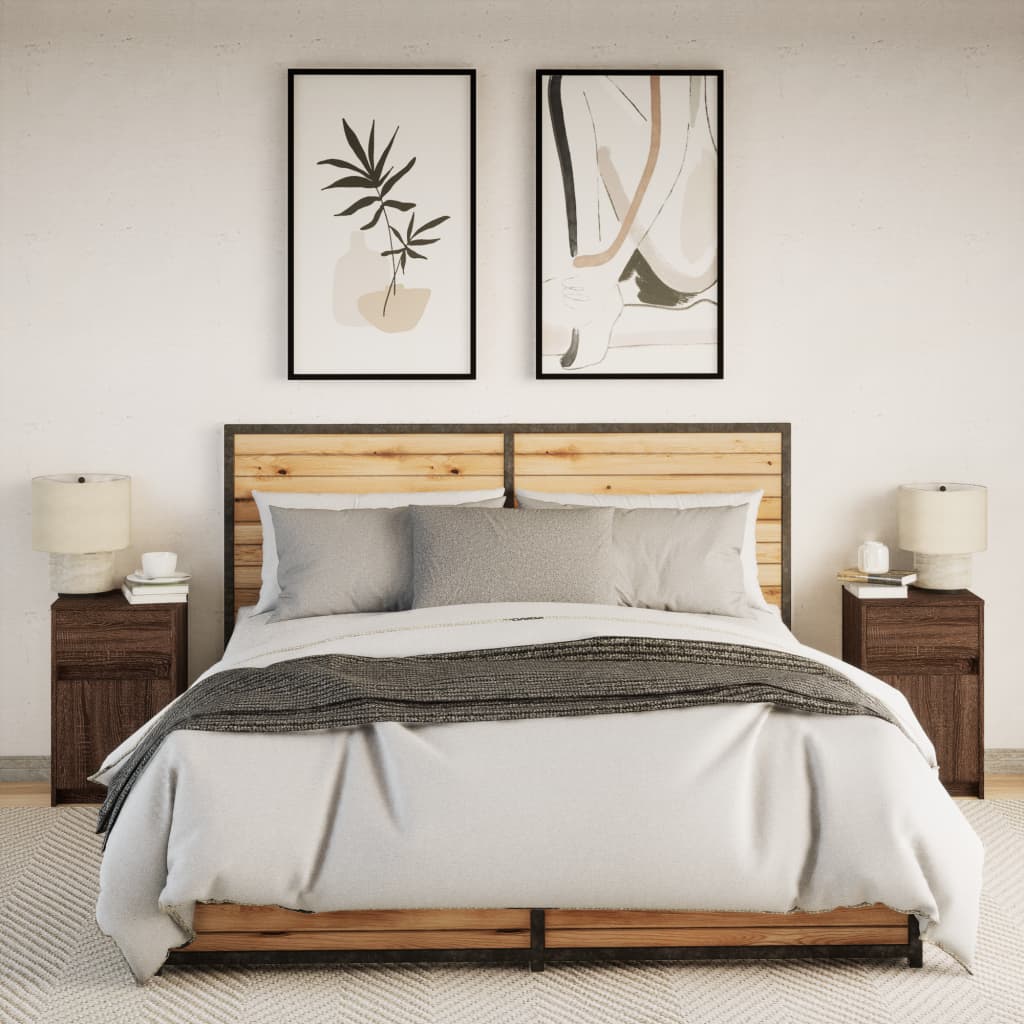 LED Bedside Cabinets, 2 pcs Brown Oak, Engineered Wood