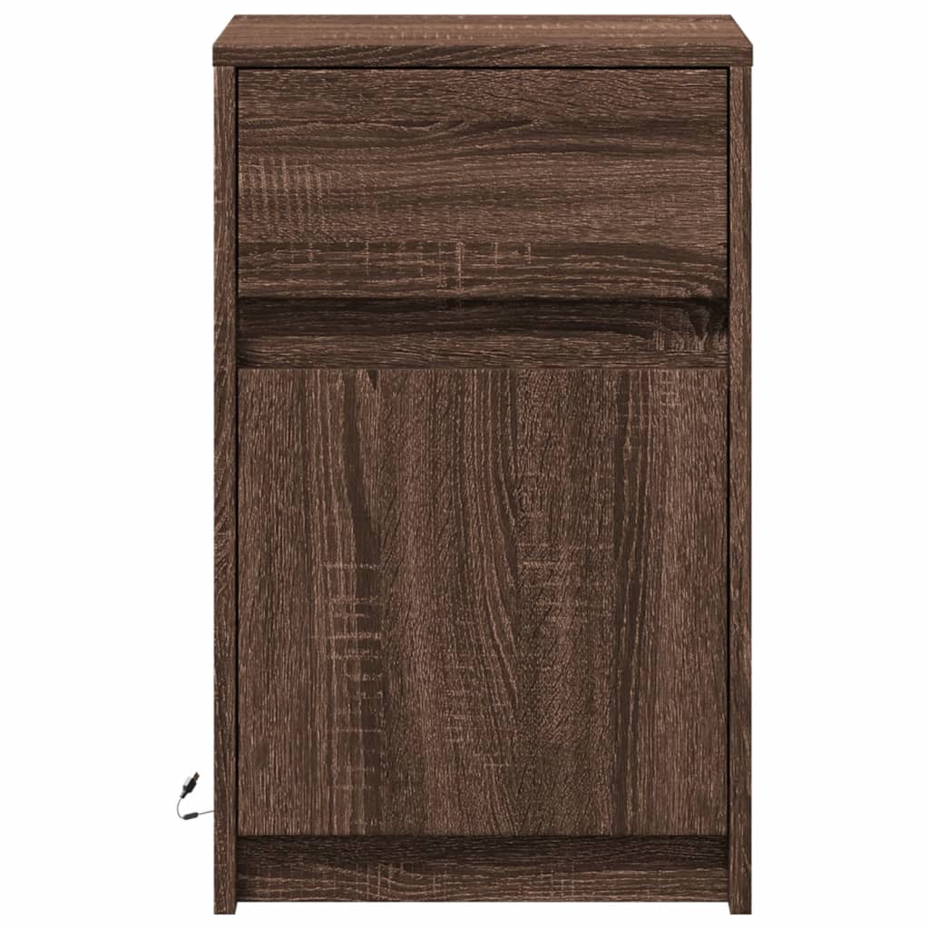 LED Bedside Cabinets, 2 pcs Brown Oak, Engineered Wood