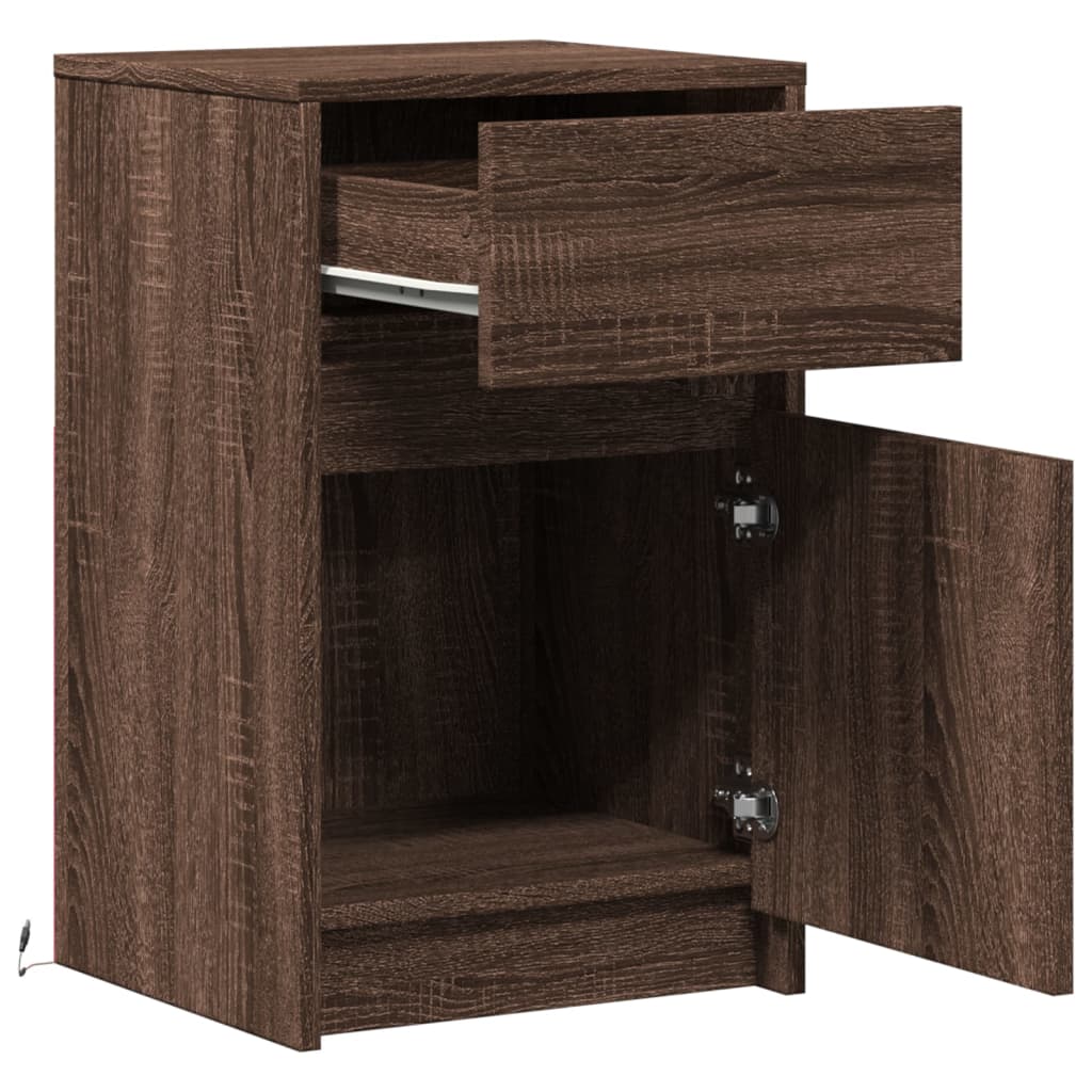 LED Bedside Cabinets, 2 pcs Brown Oak, Engineered Wood