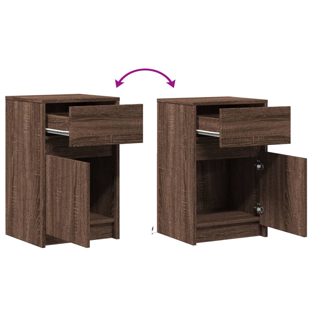 LED Bedside Cabinets, 2 pcs Brown Oak, Engineered Wood