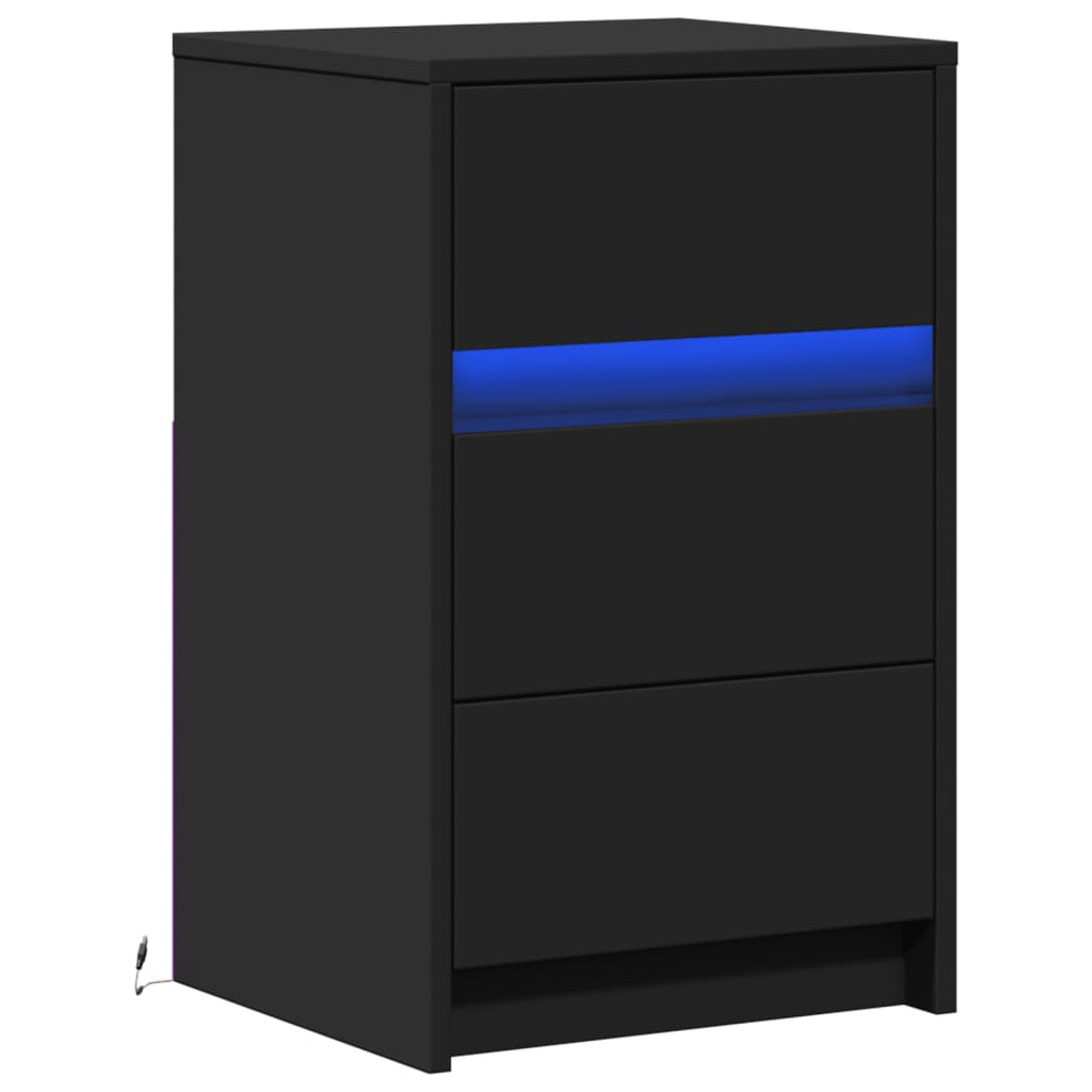 Black Engineered Wood Bedside Cabinet with LED Lights