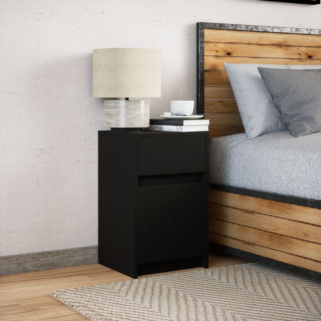 Black Engineered Wood Bedside Cabinet with LED Lights