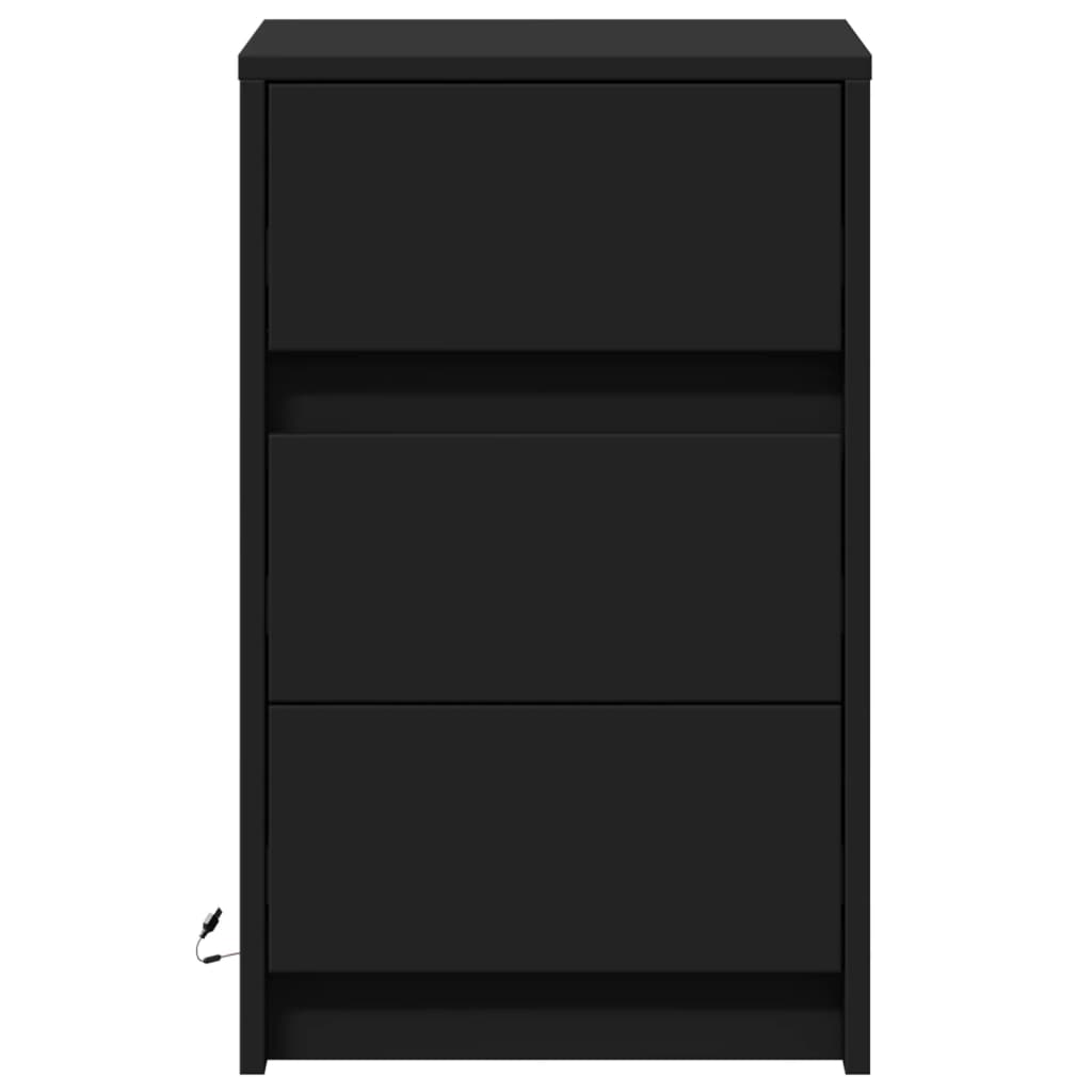 Black Engineered Wood Bedside Cabinet with LED Lights