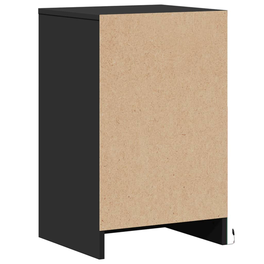 Black Engineered Wood Bedside Cabinet with LED Lights