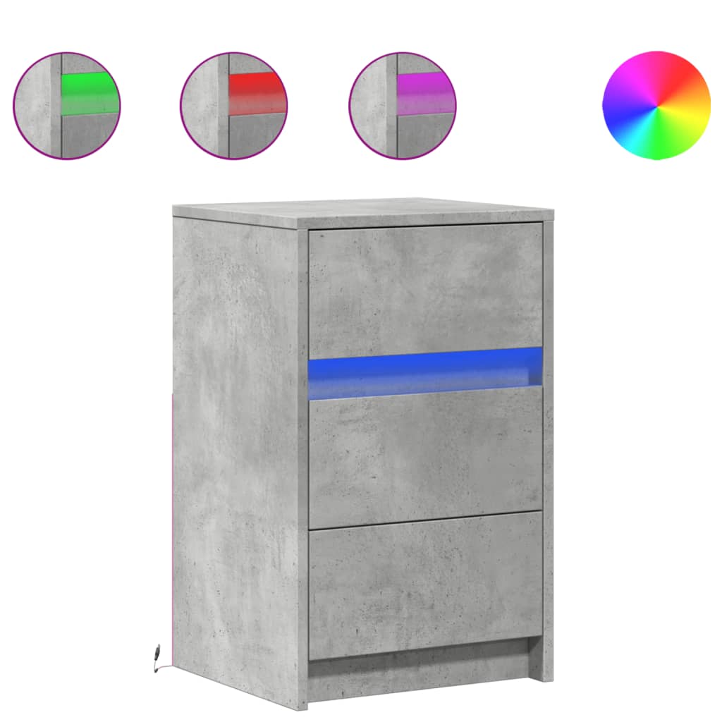 Concrete Grey LED Bedside Cabinet - Stylish Engineered Wood Design