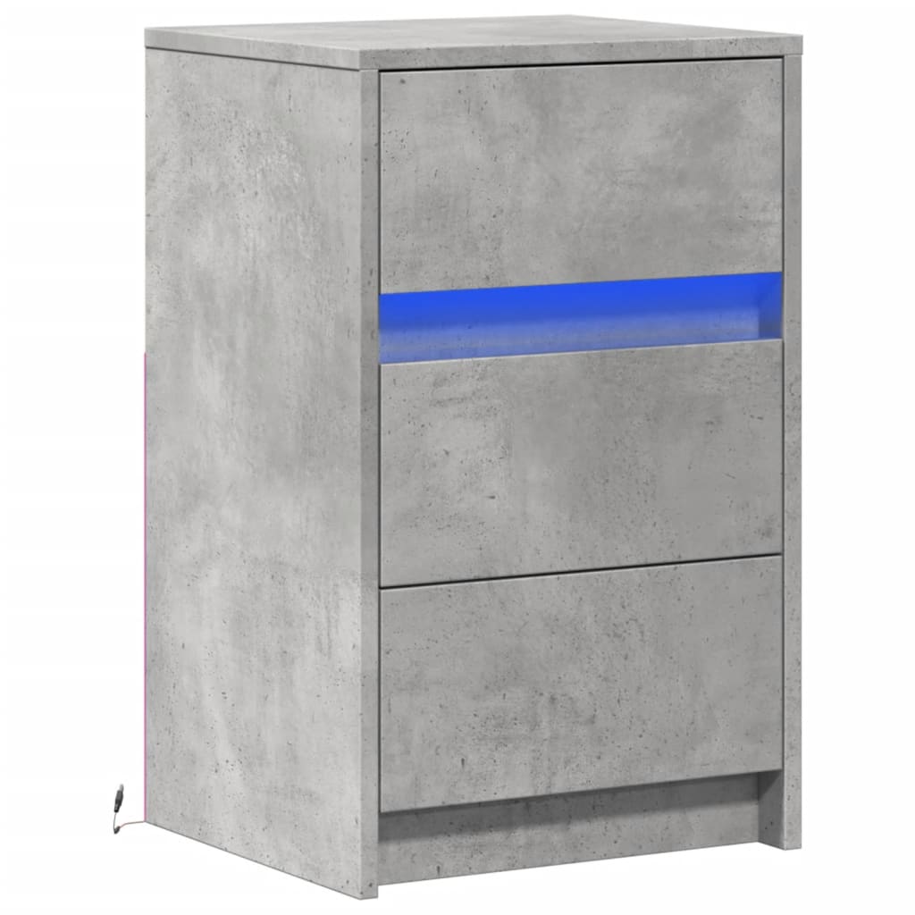 Concrete Grey LED Bedside Cabinet - Stylish Engineered Wood Design