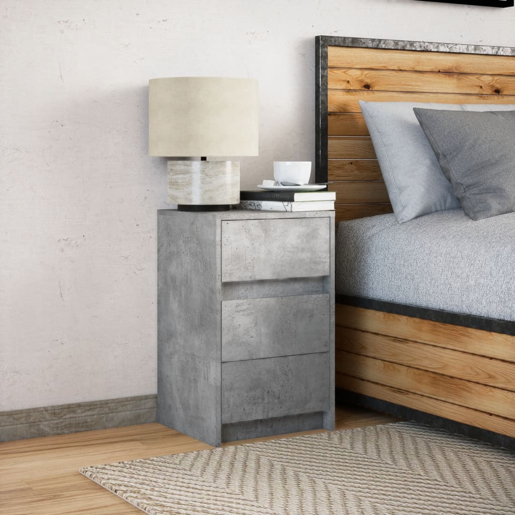 Concrete Grey LED Bedside Cabinet - Stylish Engineered Wood Design