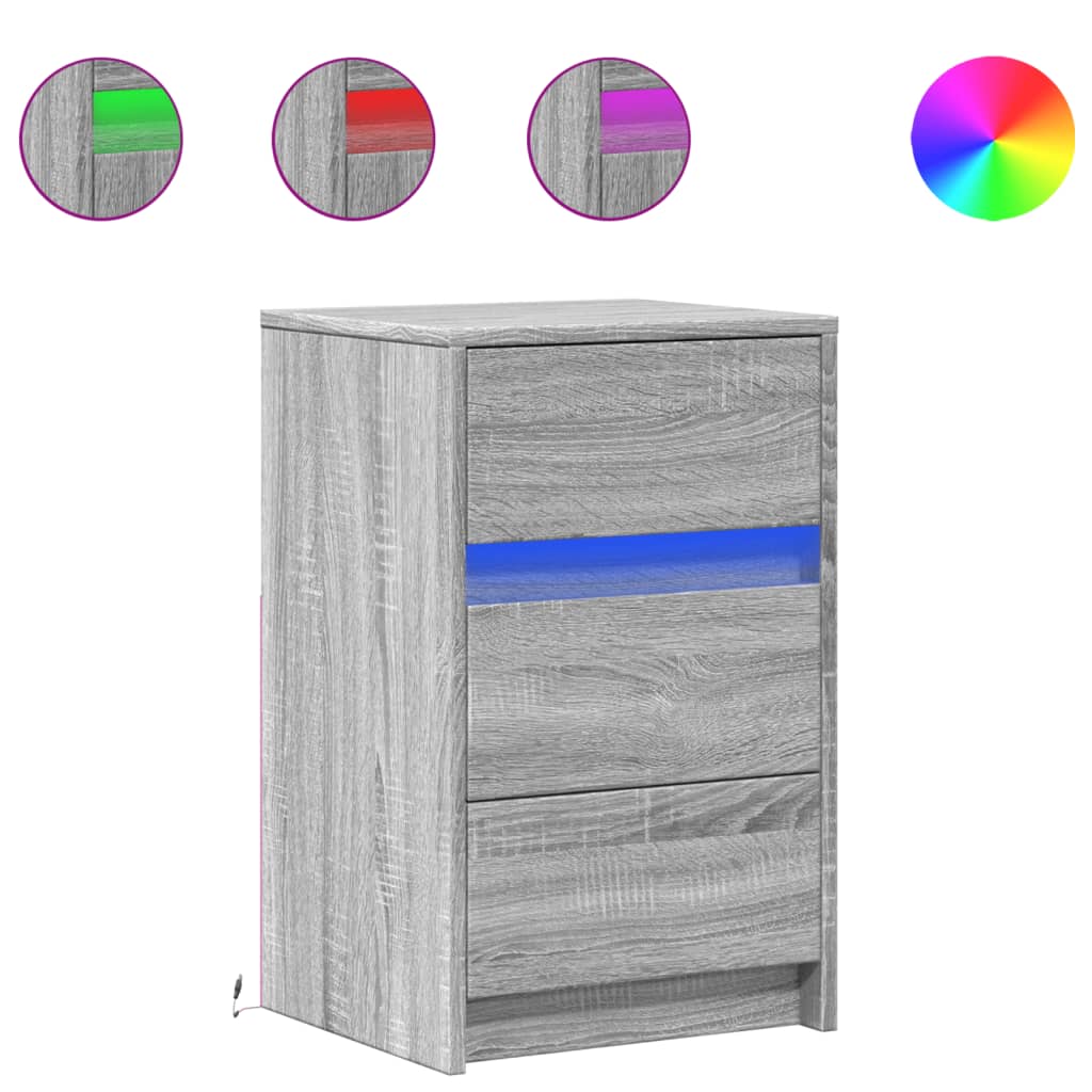 Grey Sonoma LED Bedside Cabinet - Engineered Wood Nightstand