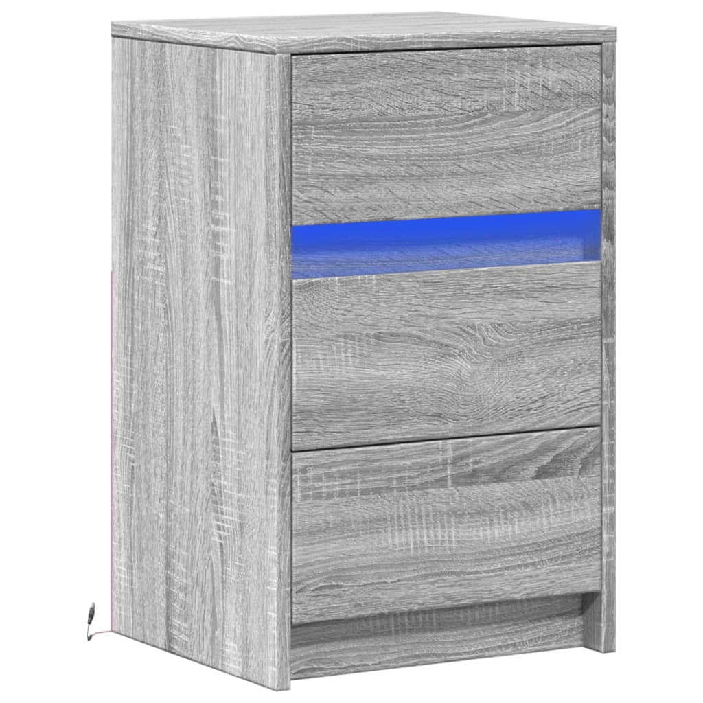 Grey Sonoma LED Bedside Cabinet - Engineered Wood Nightstand