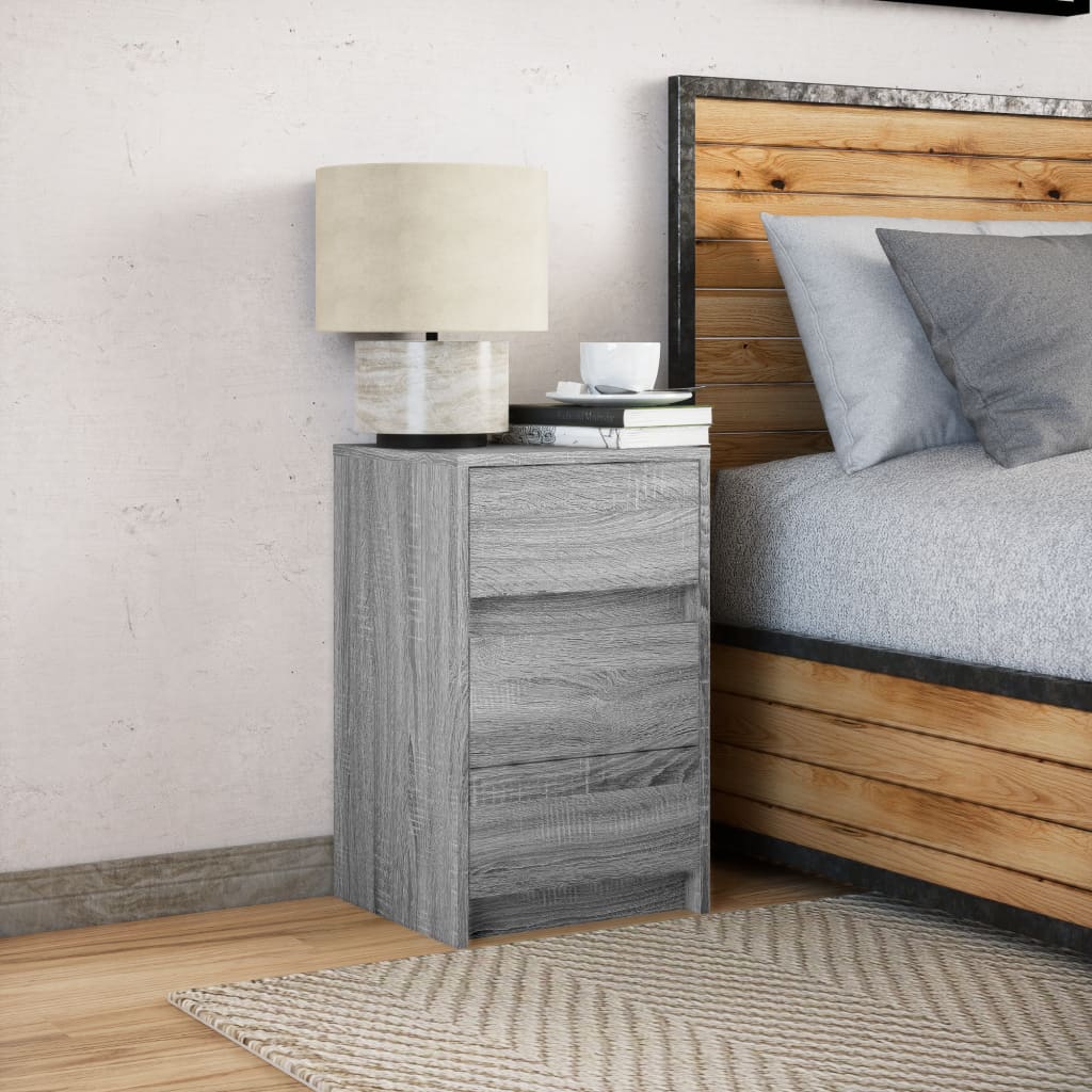 Grey Sonoma LED Bedside Cabinet - Engineered Wood Nightstand