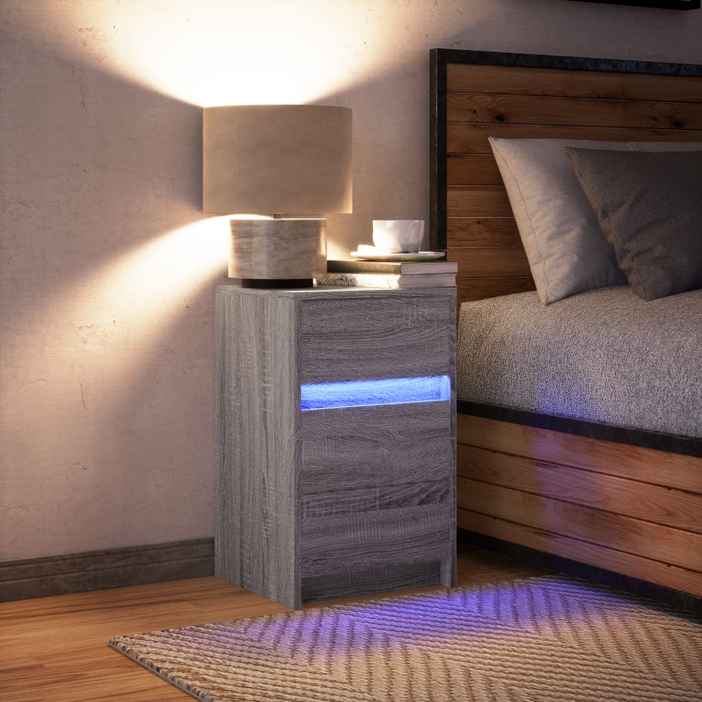 Grey Sonoma LED Bedside Cabinet - Engineered Wood Nightstand