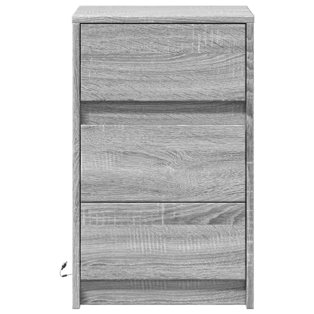 Grey Sonoma LED Bedside Cabinet - Engineered Wood Nightstand