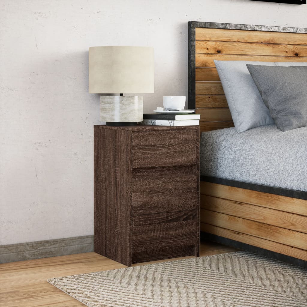 Brown Oak Bedside Cabinet with LED Lights - Engineered Wood