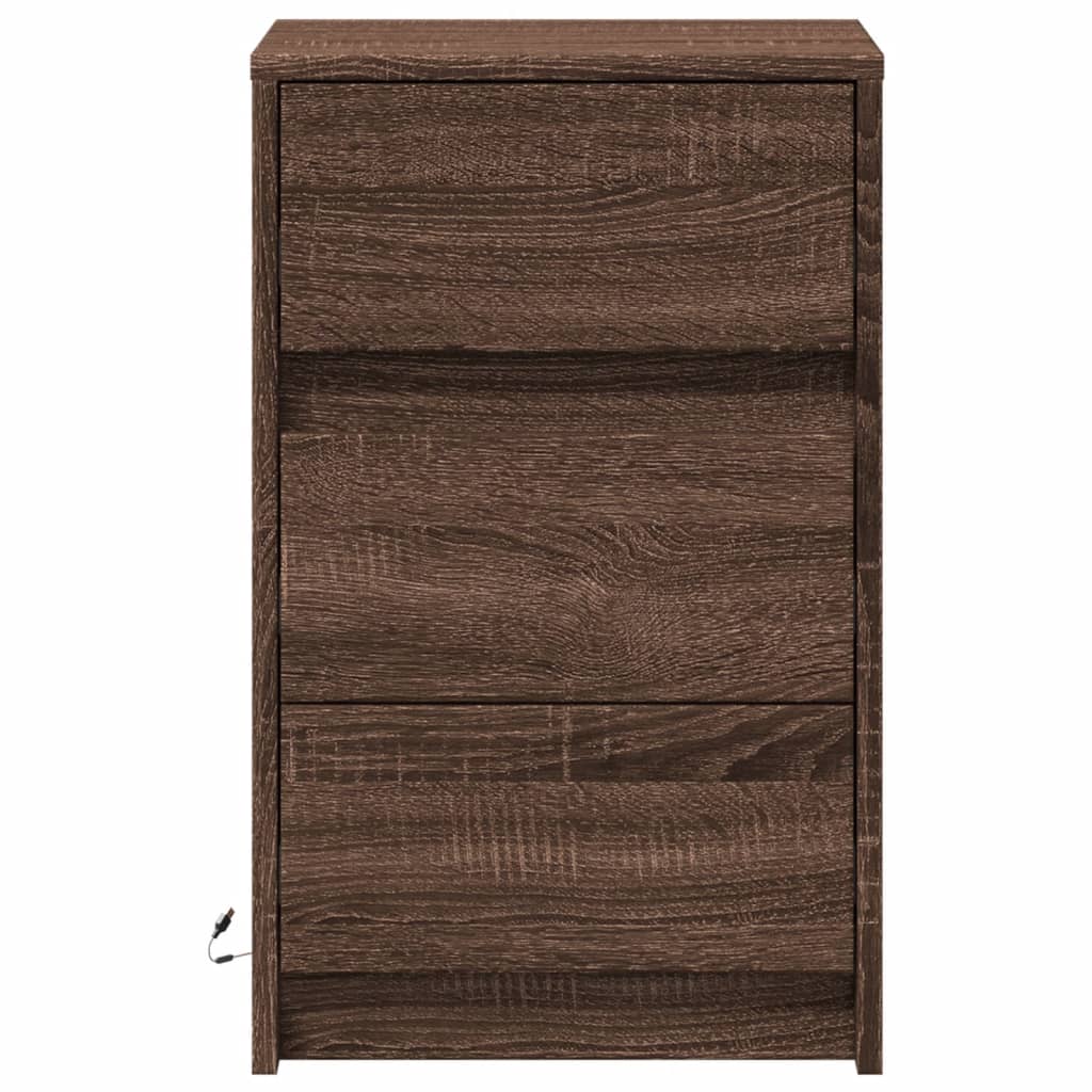 Brown Oak Bedside Cabinet with LED Lights - Engineered Wood