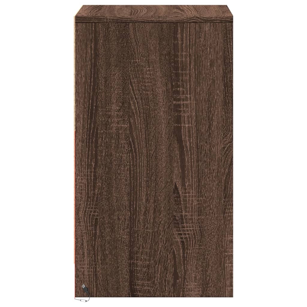 Brown Oak Bedside Cabinet with LED Lights - Engineered Wood