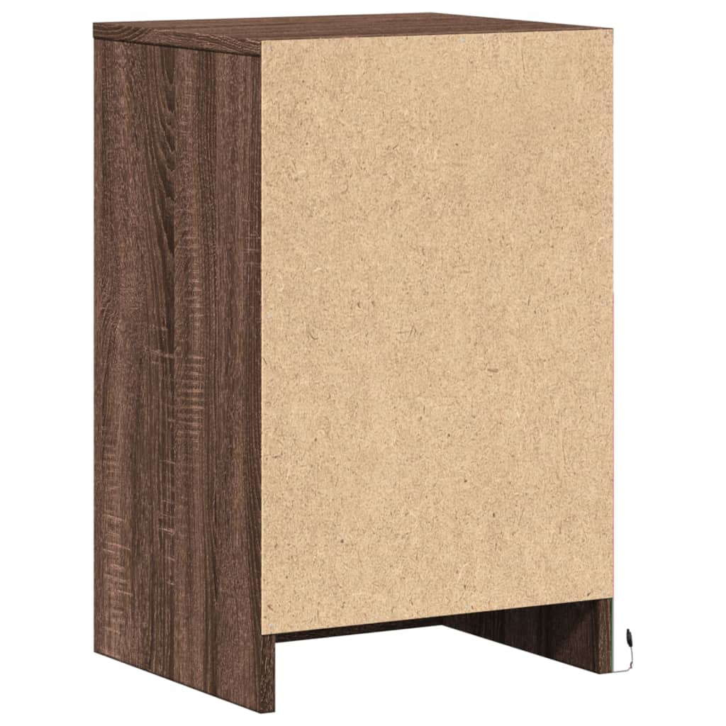 Brown Oak Bedside Cabinet with LED Lights - Engineered Wood
