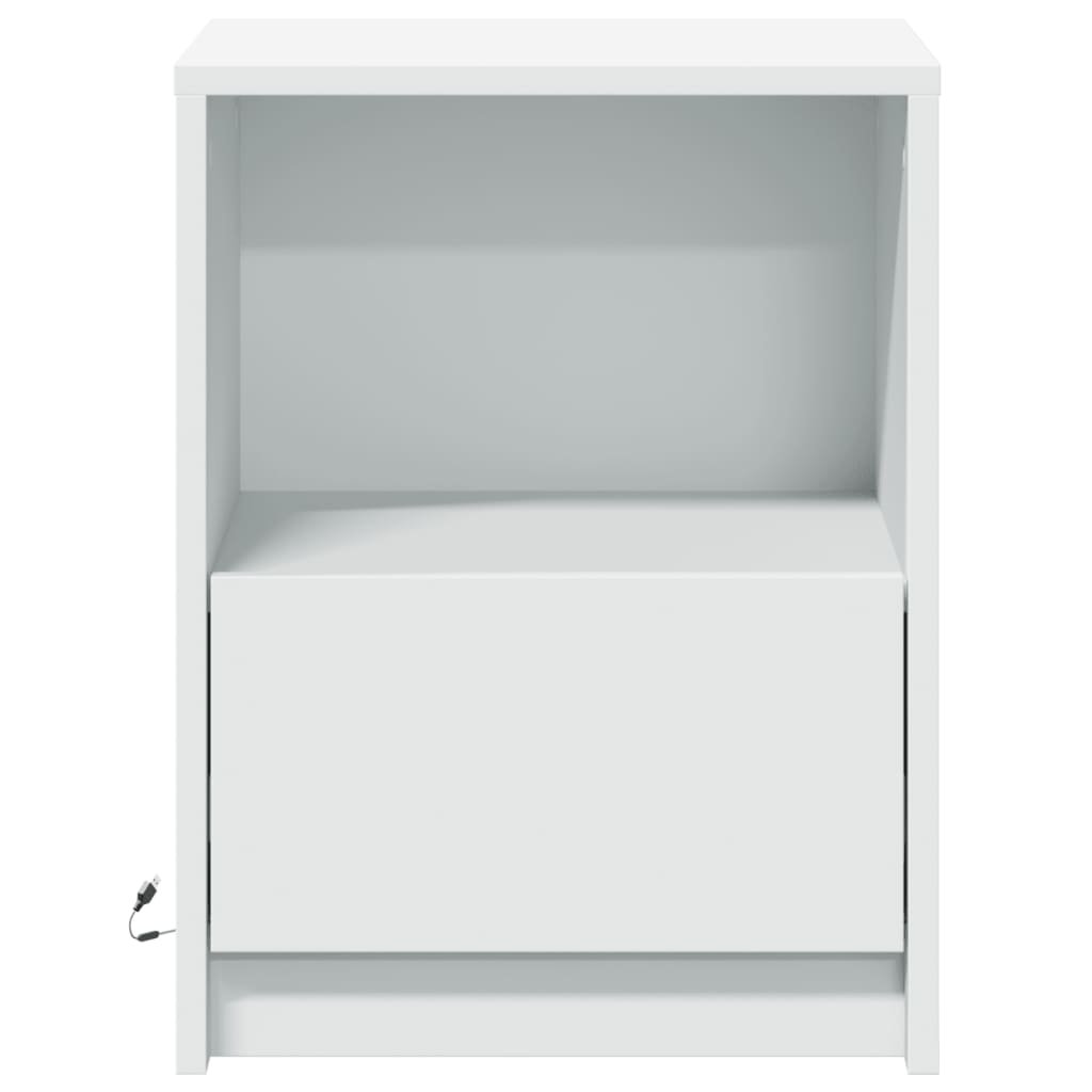 White Engineered Wood Bedside Cabinet with LED Lights