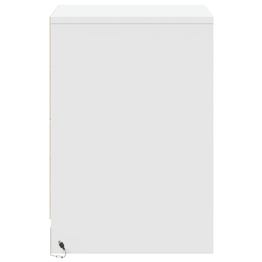 White Engineered Wood Bedside Cabinet with LED Lights