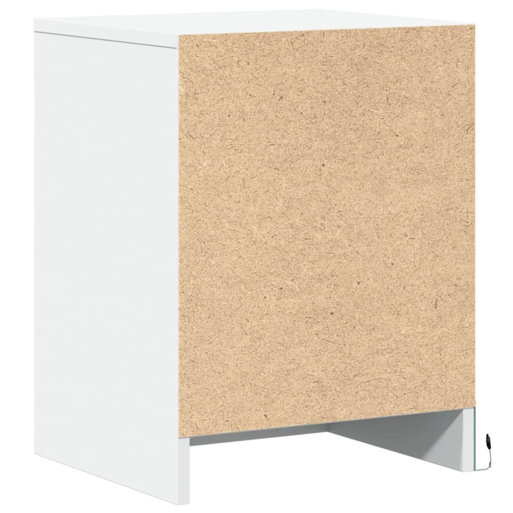 White Engineered Wood Bedside Cabinet with LED Lights
