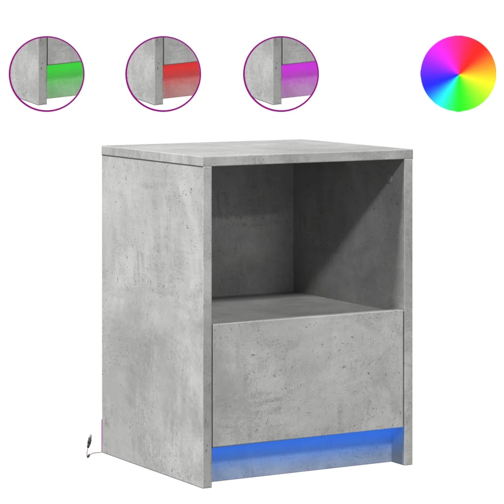 Concrete Grey LED Bedside Cabinets 2 pcs - Engineered Wood
