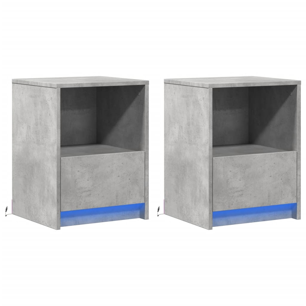 Concrete Grey LED Bedside Cabinets 2 pcs - Engineered Wood