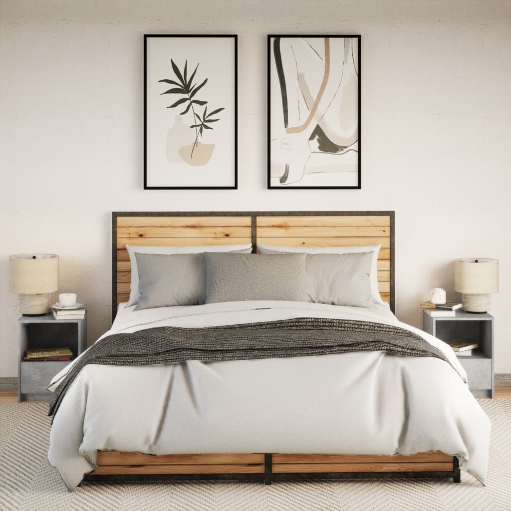 Concrete Grey LED Bedside Cabinets 2 pcs - Engineered Wood