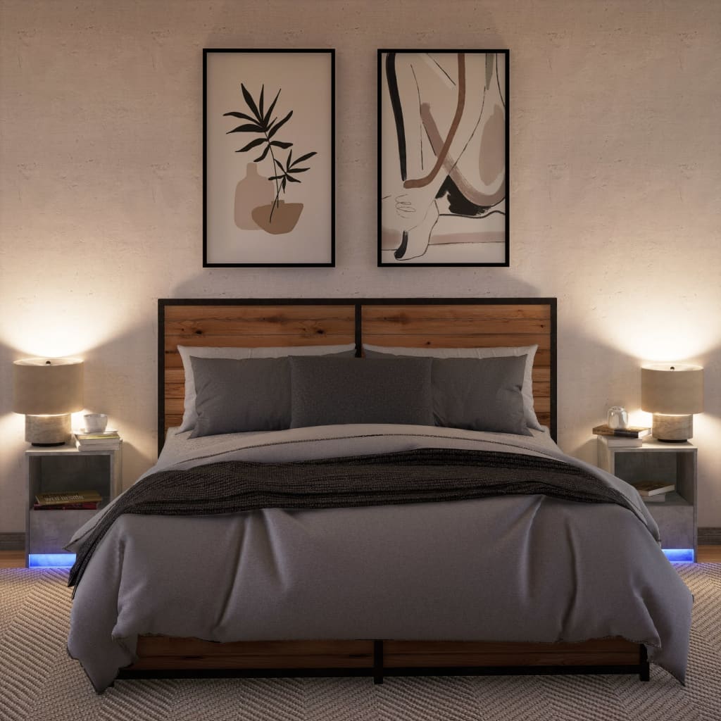 Concrete Grey LED Bedside Cabinets 2 pcs - Engineered Wood