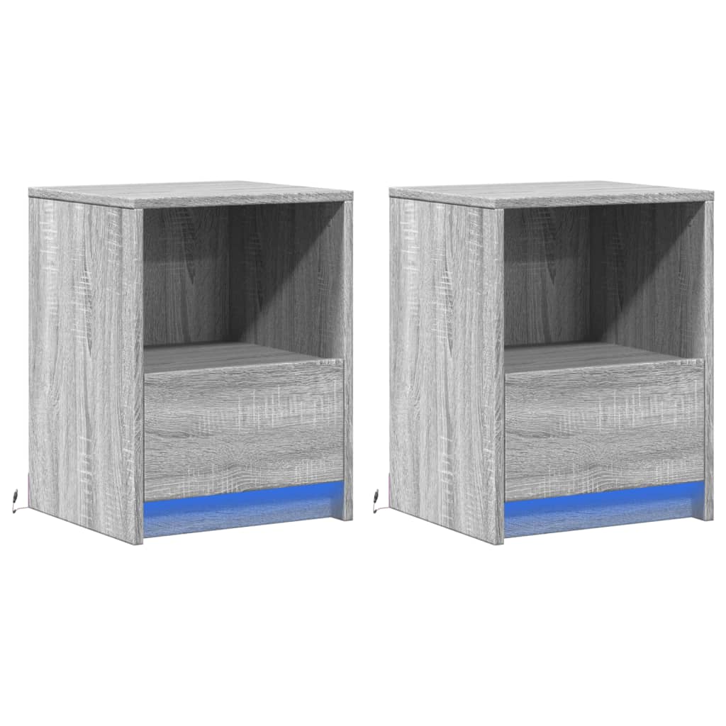 Grey Sonoma LED Bedside Cabinets - Set of 2, Engineered Wood