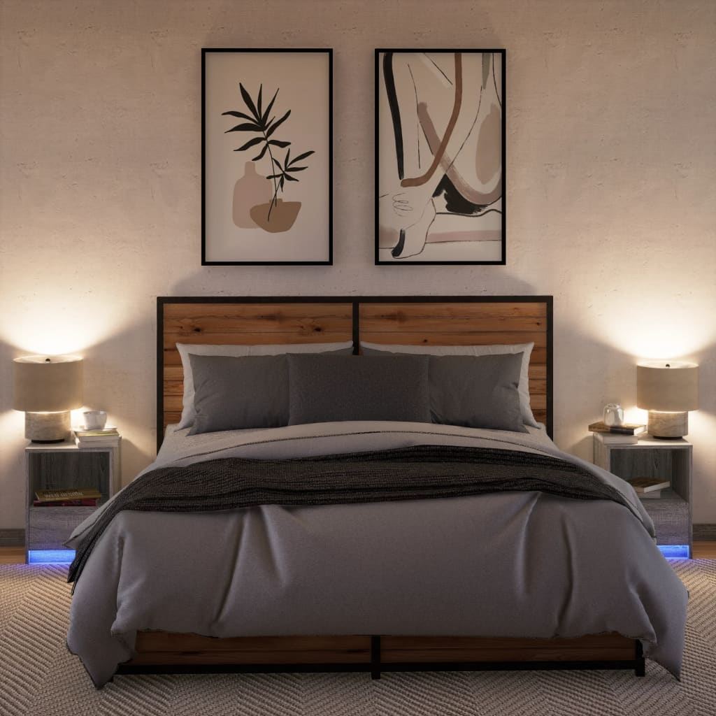 Grey Sonoma LED Bedside Cabinets - Set of 2, Engineered Wood