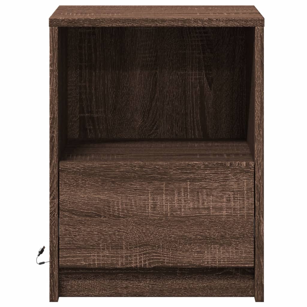Brown Oak Bedside Cabinet with LED Lights - Engineered Wood