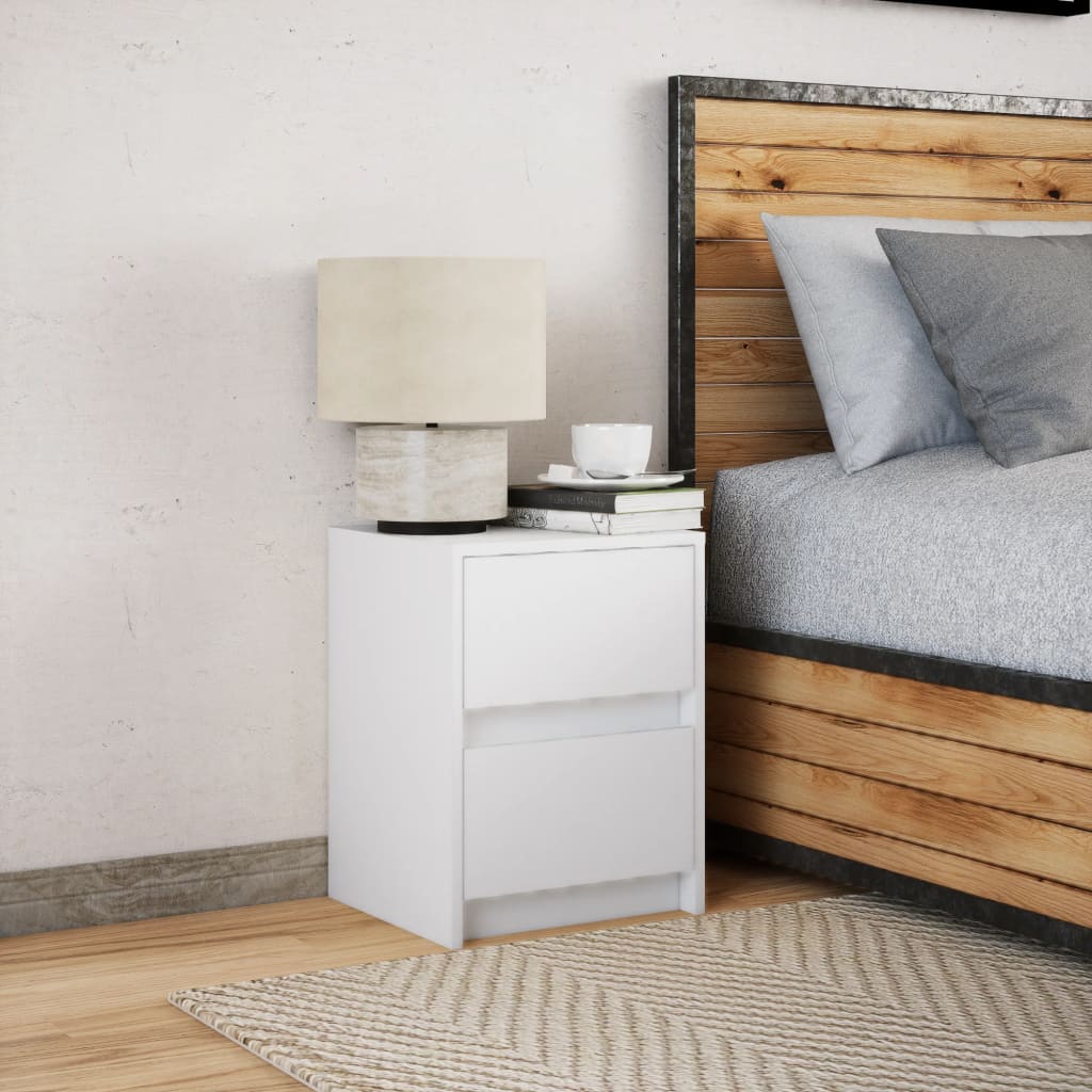 White Engineered Wood Bedside Cabinet with LED Lights