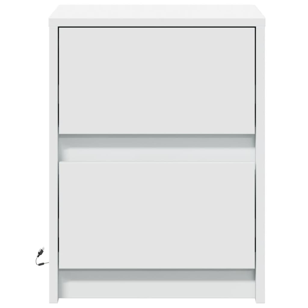 White Engineered Wood Bedside Cabinet with LED Lights