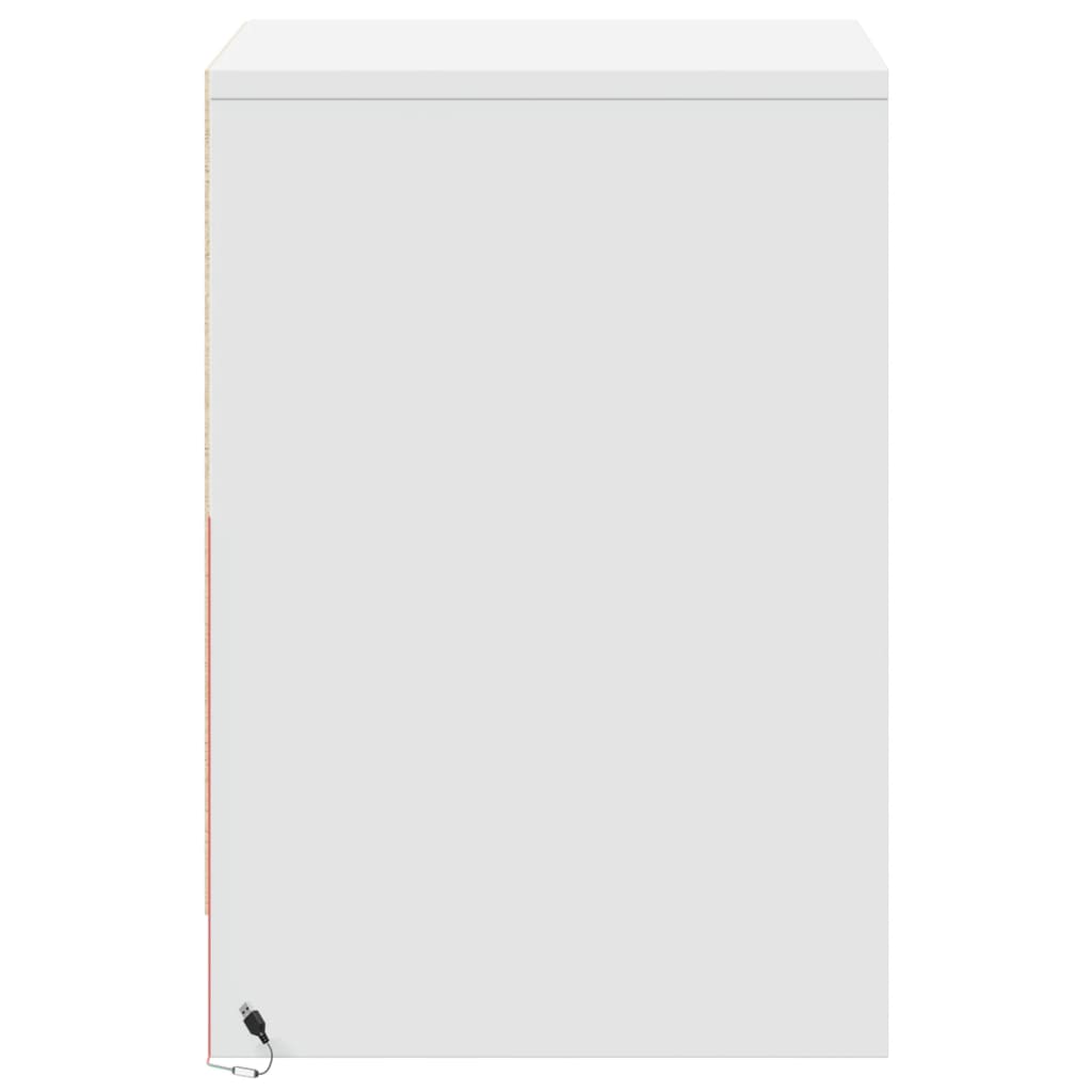 White Engineered Wood Bedside Cabinet with LED Lights