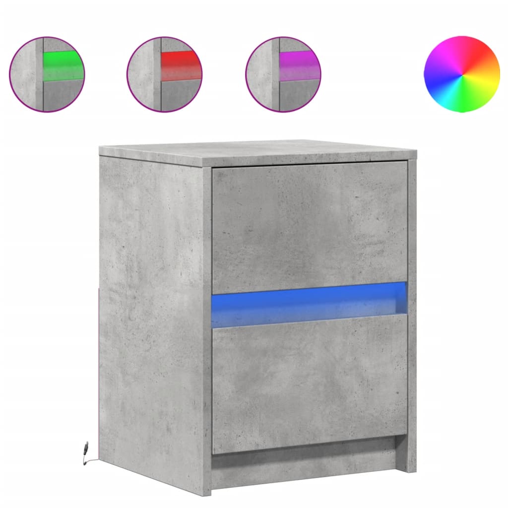 Bedside Cabinets with LED Lights 2 pcs Concrete Grey Engineered Wood