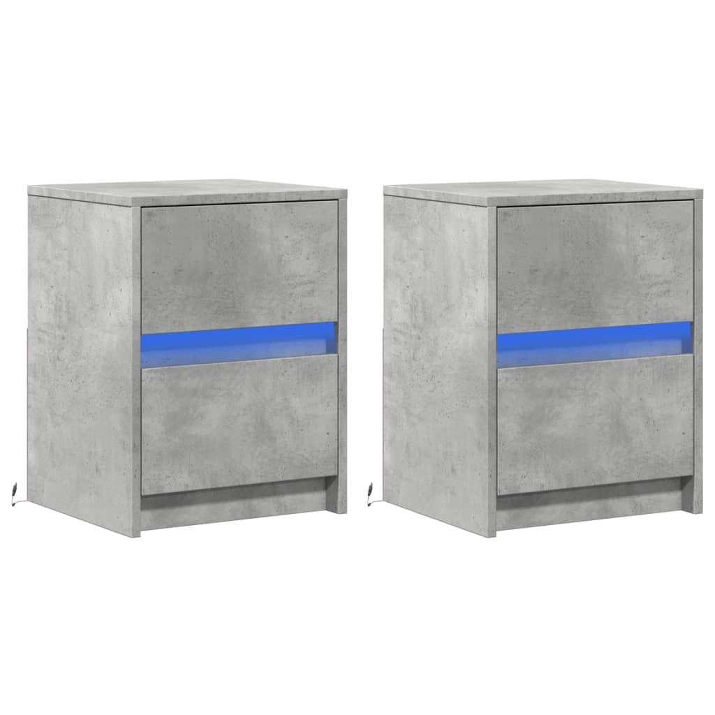 Bedside Cabinets with LED Lights 2 pcs Concrete Grey Engineered Wood