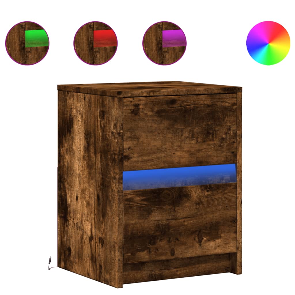 Smoked Oak Bedside Cabinets with LED Lights - Set of 2