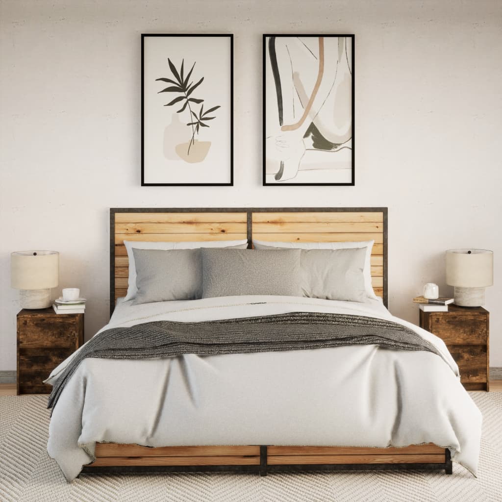 Smoked Oak Bedside Cabinets with LED Lights - Set of 2