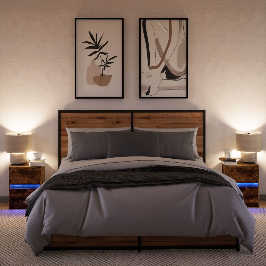 Smoked Oak Bedside Cabinets with LED Lights - Set of 2