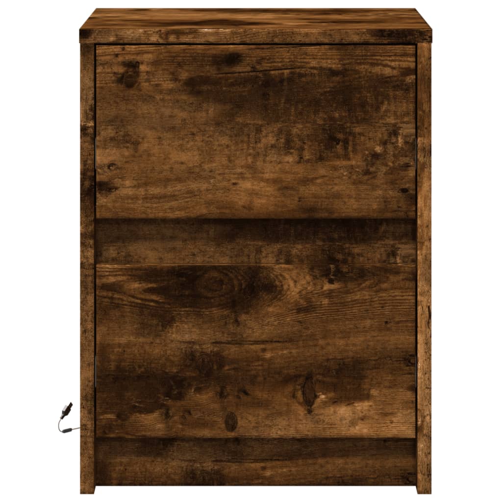 Smoked Oak Bedside Cabinets with LED Lights - Set of 2