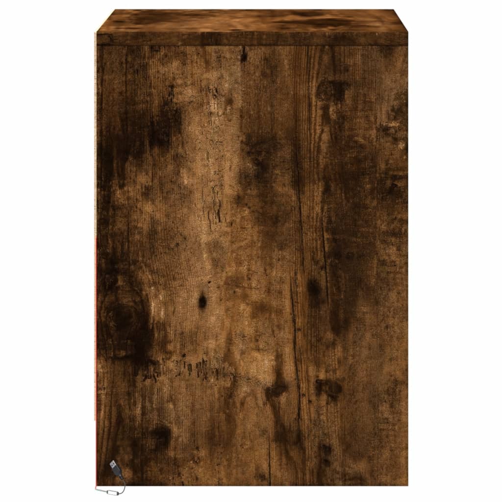 Smoked Oak Bedside Cabinets with LED Lights - Set of 2